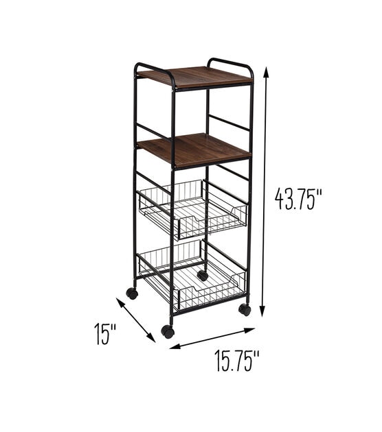 Honey Can Do 16" x 44" Black 4 Tier Rolling Cart With 2 Shelves, , hi-res, image 11