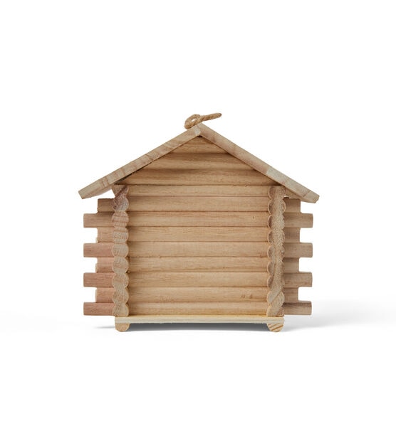 7" Unfinished Wood Log Cabin Birdhouse by Park Lane, , hi-res, image 4