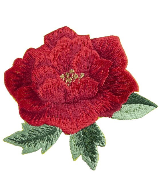 Simplicity 2.5" x 3" Red Embroidered Rose Floral Iron On Patch, , hi-res, image 2