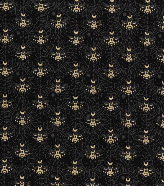 And Sunflowers Black Metallic Premium Cotton Fabric, , hi-res, image 1