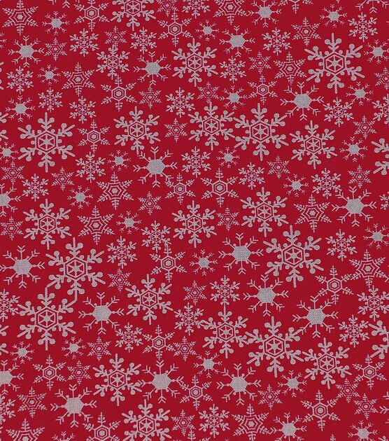 Snowflakes on Red Christmas Cotton Fabric, , hi-res, image 2