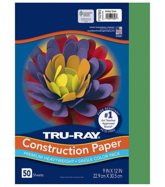 Tru Ray 50 Sheet 9 x 12 Holiday Green Construction Papers
