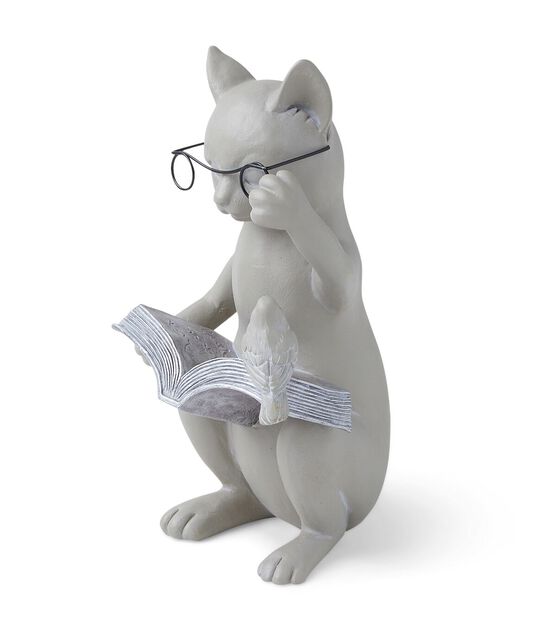 10" Spring Reading Cat Outdoor Garden Statue by Place & Time