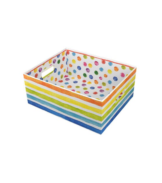 14" Rainbow Striped Rectangle Box With Cutout Handles by Place & Time, , hi-res, image 2
