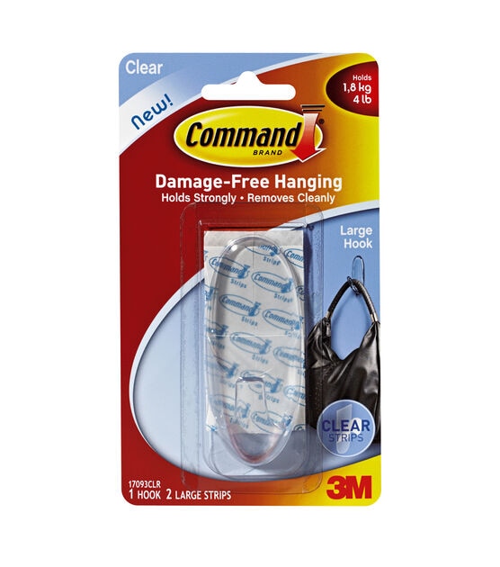 Command 4lbs Clear Large Hook & Strips 3ct