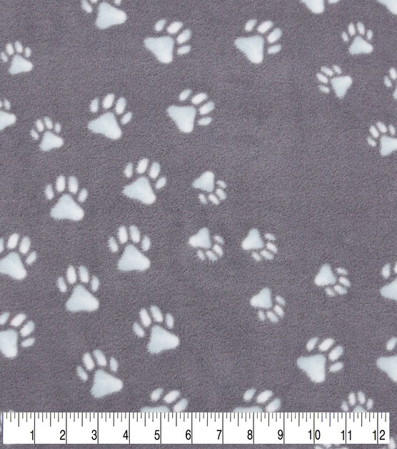 White Paws on Gray Anti Pill Fleece Fabric, , hi-res, image 3
