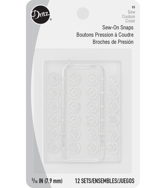 Dritz 5/16" Sew-On Snaps, 12 Sets, Clear
