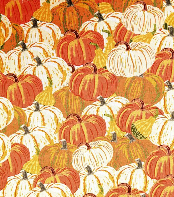 Packed White And Orange Pumpkins Fall Print Cotton Fabric, , hi-res, image 1