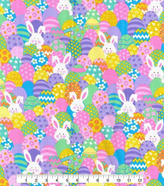 Fabric Traditions Bunnies & Eggs Easter Glitter Cotton Fabric, , hi-res, image 2
