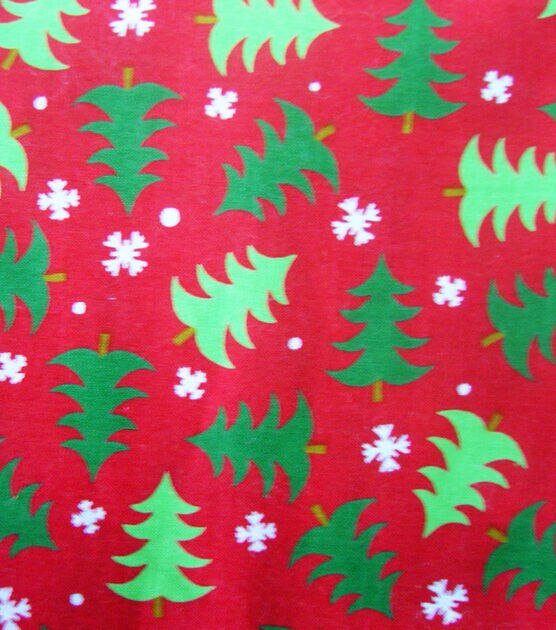 Trees & Snow on Red Christmas Cotton Fabric