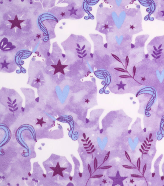 Happy Unicorns on Purple Anti Pill Fleece Fabric, , hi-res, image 2