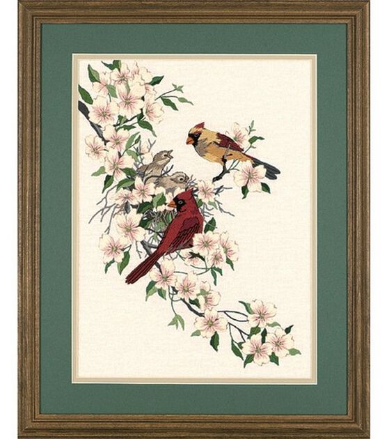 Dimensions 11 x 15 Cardinals In Dogwood Crewel Embroidery Kit