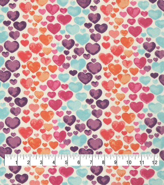 Watercolor Hearts Pink Purple Super Snuggle Flannel Fabric, , hi-res, image 3