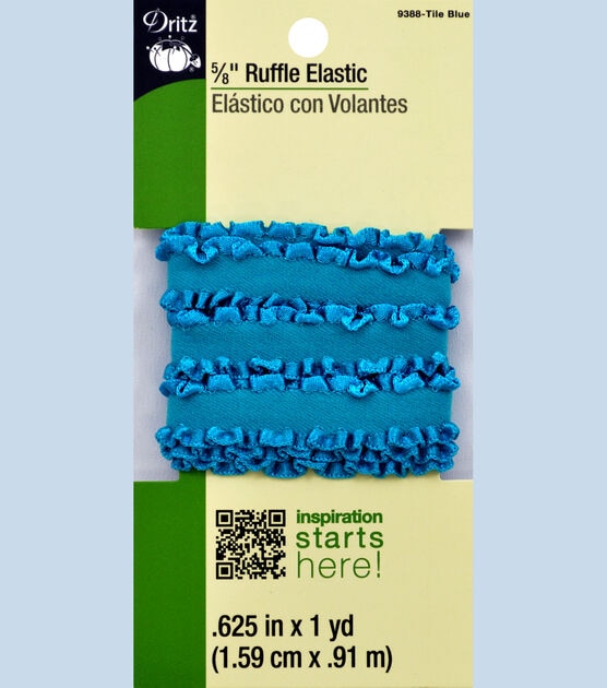 5/8 In Ruffle Elastic Tile Blue- 1Yd