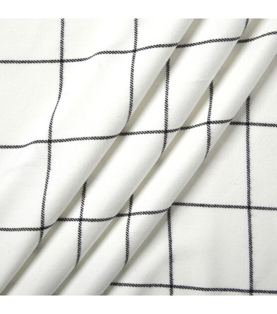 White Windowpane Brushed Cotton Fabric, , hi-res, image 3