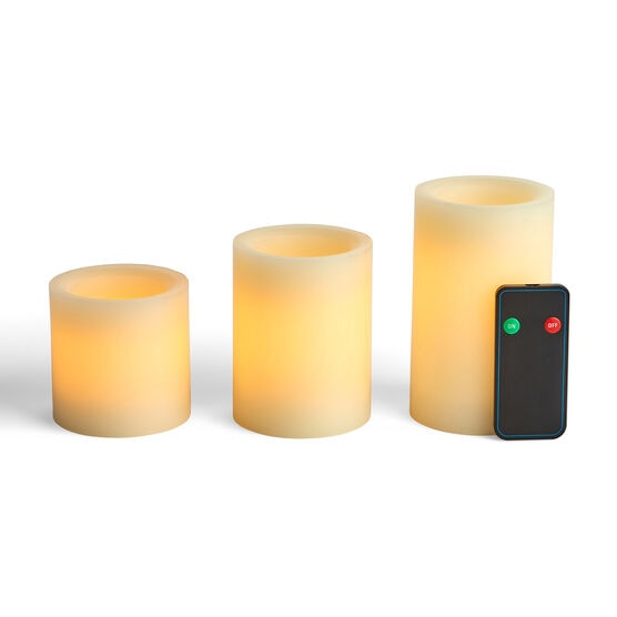 Flameless Vanilla Scented LED Wax Trio Pillar Candles Cream, , hi-res, image 5