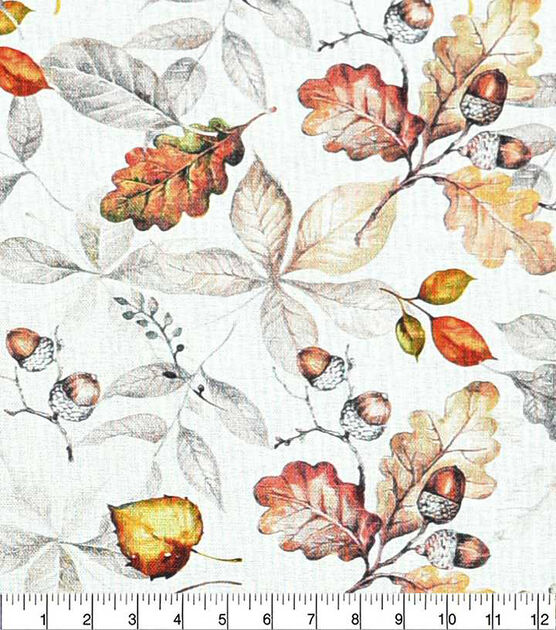 Fall Acorns And Leaves On White Fall Print Fabric, , hi-res, image 2