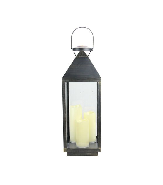 Northlight 24" Large Gold Black Candle Lantern Flameless LED Candles