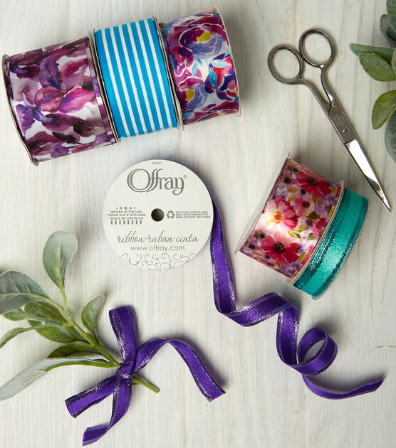 Offray 2.25"x9'Vivid Violet Floral Satin Wired Edge Ribbon Purple, , hi-res, image 8