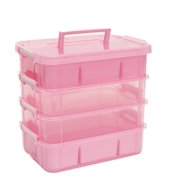 Everything Mary 13 x 10 Pink Four Tray Plastic Organizer