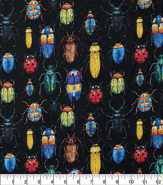 Multi Realistic Bugs On Black Novelty Cotton Fabric, , hi-res, image 2