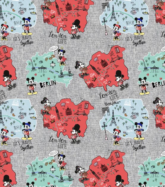 Disney Cotton Fabric Mickey & Minnie Map, , hi-res, image 2