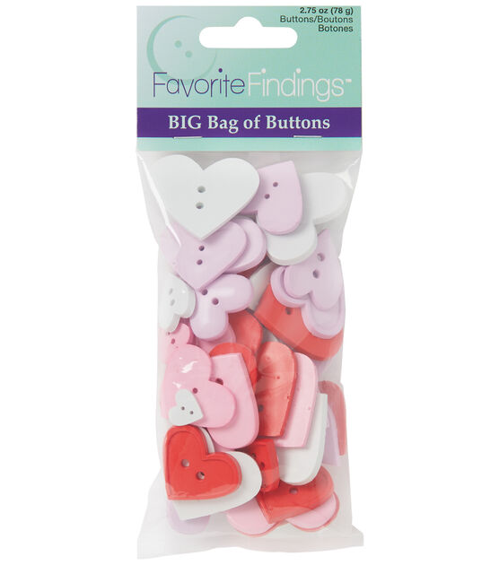 Favorite Findings 3oz Pastel Heart 2 Hole Big Bag of Buttons