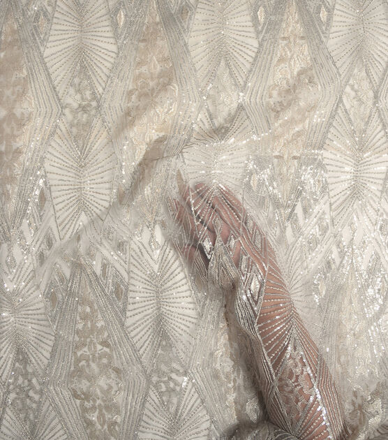 Bridal Geometric Sequin Mesh Fabric, , hi-res, image 3