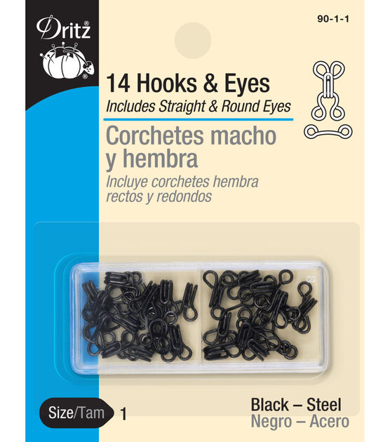 Dritz Hooks & Eyes, 14 pc, Black, Size 1