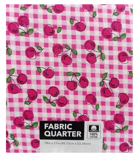 Cherries On Pink Plaid Cotton Fabric Quarter