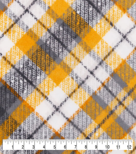 Gold & Gray Bias Plaid Anti Pill Fleece Fabric, , hi-res, image 3