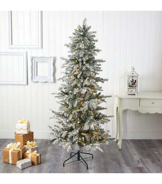 Nearly Natural 6.5' Pre Lit Flocked Nova Scotia Spruce Christmas Tree, , hi-res, image 5