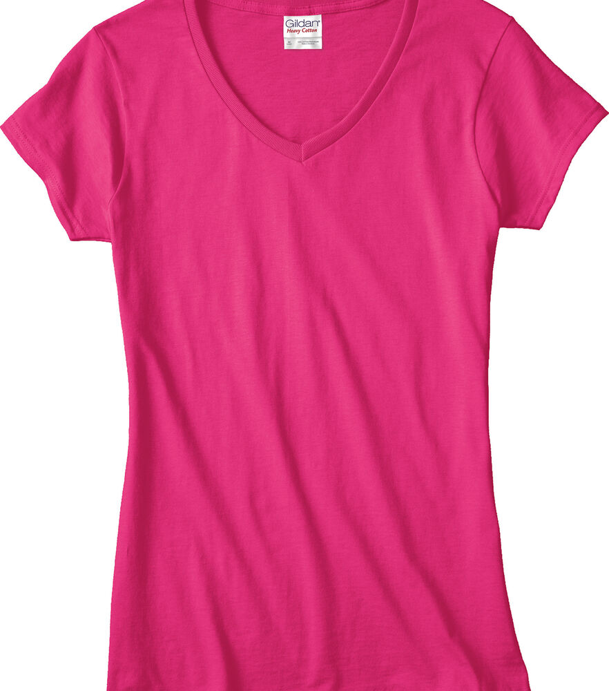 Gildan Ladies V Neck T-Shirt, Heliconia, swatch