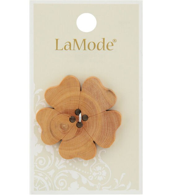 La Mode 1 1/2" Wood Flower 4 Hole Button