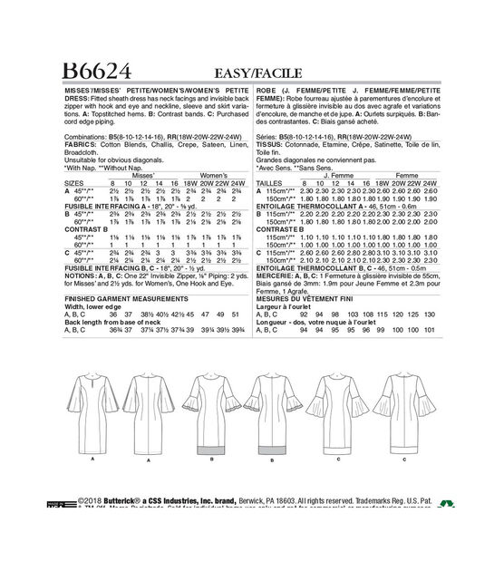 Butterick B6624 Size 8 to 16 Misses & Women's Petite Dress Sewing Pattern, , hi-res, image 2