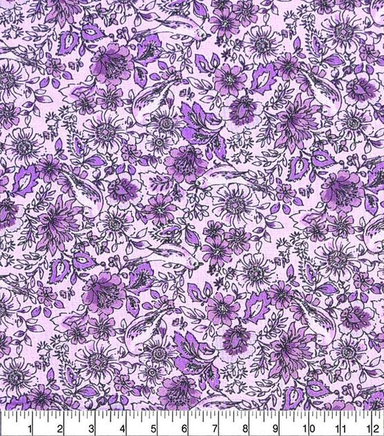 Purple Floral & Bird Quilt Cotton Fabric by Keepsake Calico, , hi-res, image 2
