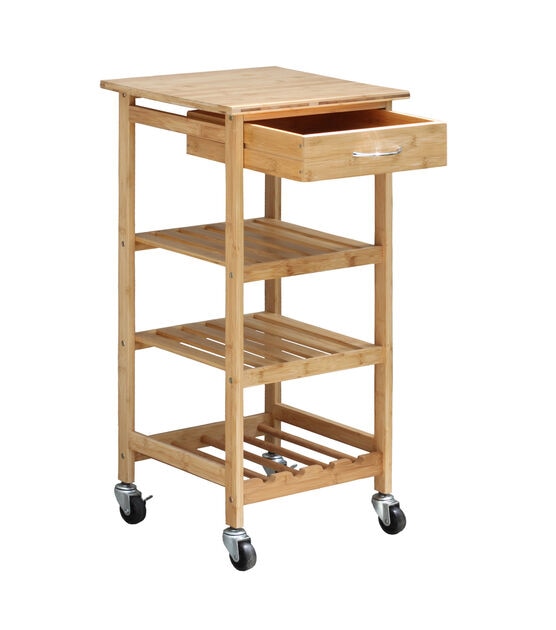Oceanstar 14.5" Bamboo Kitchen Trolley, , hi-res, image 2