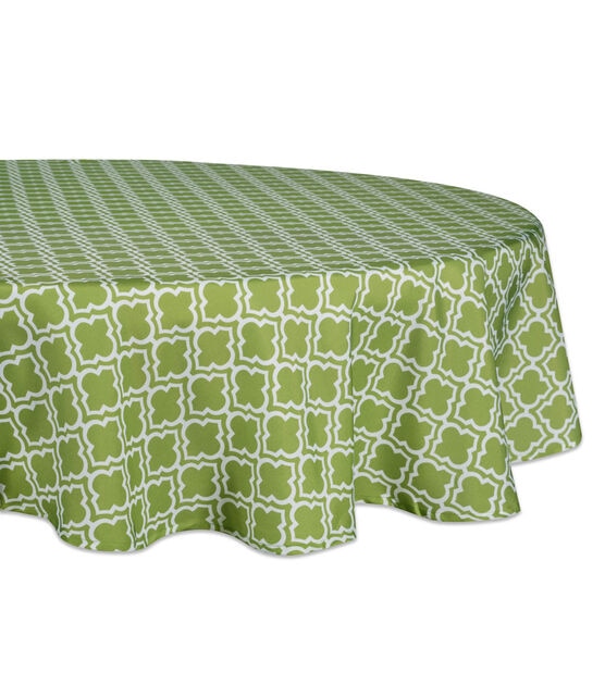 Design Imports Green Lattice Outdoor Tablecloth Round