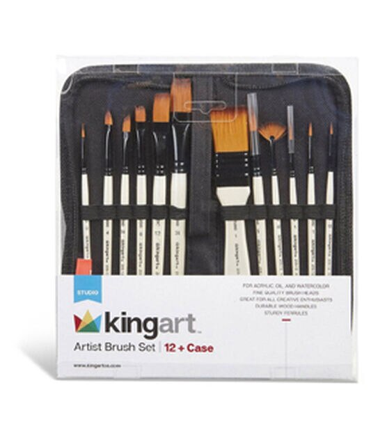 KINGART Studio Golden Nylon Brushes Set of 12 in Travel Case, , hi-res, image 3