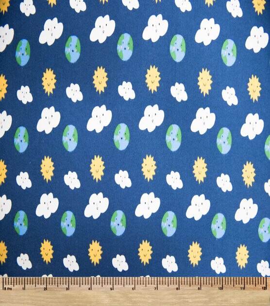 Dark Blue Earth Sun Clouds Super Snuggle Flannel Fabric By POP!, , hi-res, image 2