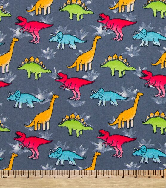 Bright Dinos on Gray Super Snuggle Flannel Fabric, , hi-res, image 2