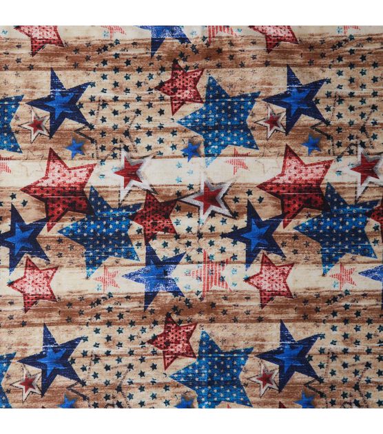 Stars on Wood Planks Cotton Fabric 43'' Patriotic Cotton Fabric