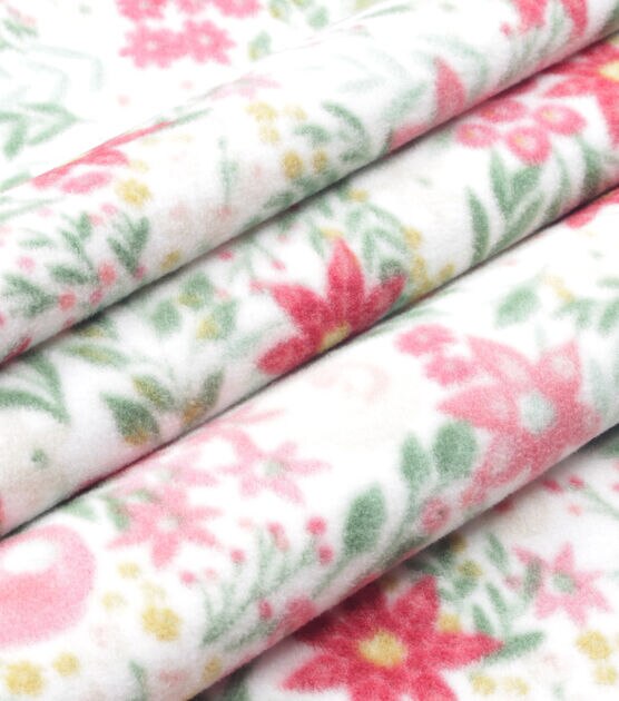 Christmas Floral on White Anti Pill Fleece Fabric, , hi-res, image 2