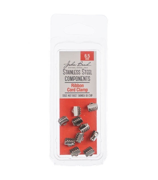 John Bead Stainless Steel Ribbon/Cord Clamp 6.5mm 10pcs