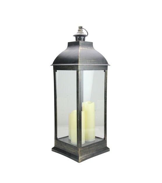 Northlight 28" Large Black Gold Lantern With Flameless LED Candles, , hi-res, image 2