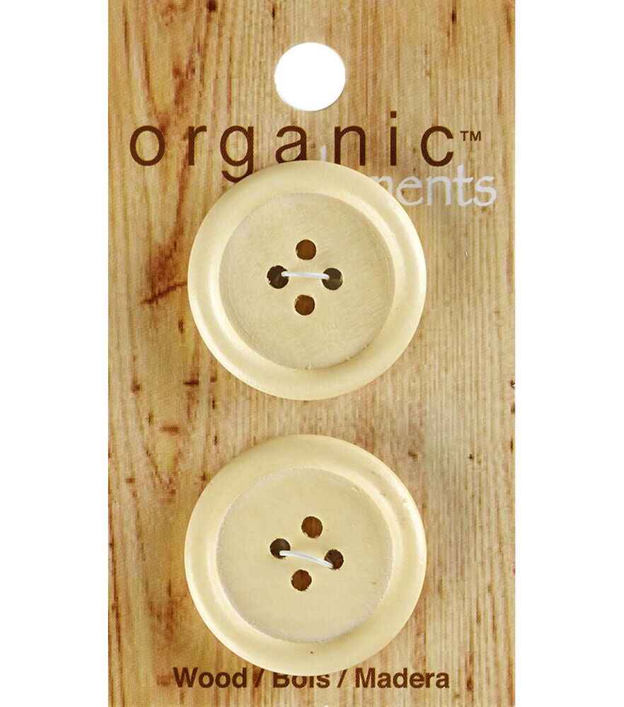 Organic Elements 1 1/8" Wood Round Buttons 2pk, Tan, swatch