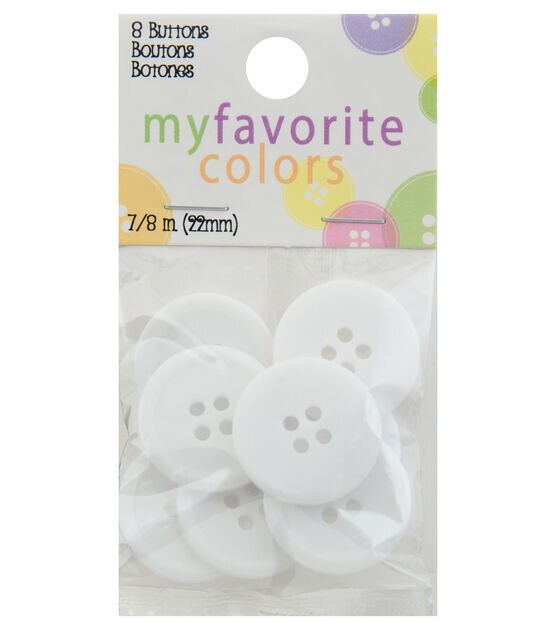 My Favorite Colors 7/8" White Round 4 Hole Buttons 8pk