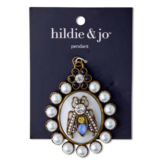 3" x 2" Antique Gold Oval Pendant With Bug & Pearls by hildie & jo