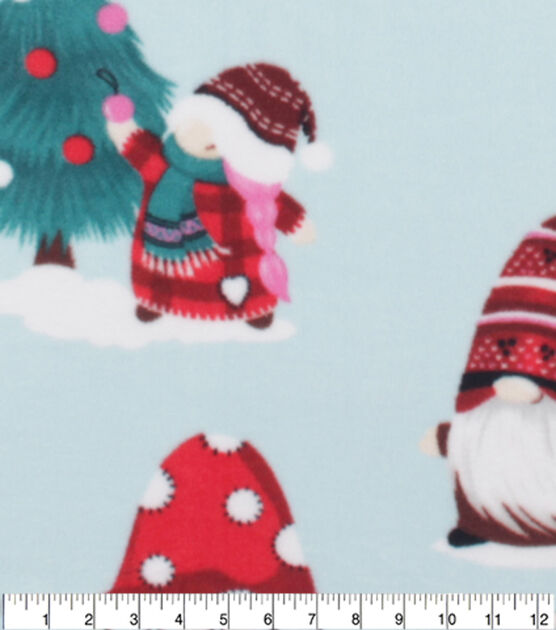 Christmas Gnomes on Blue Anti Pill Fleece Fabric, , hi-res, image 3