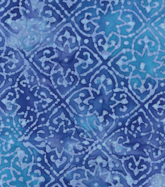 Star Shape Flower Blue Batik Cotton Fabric